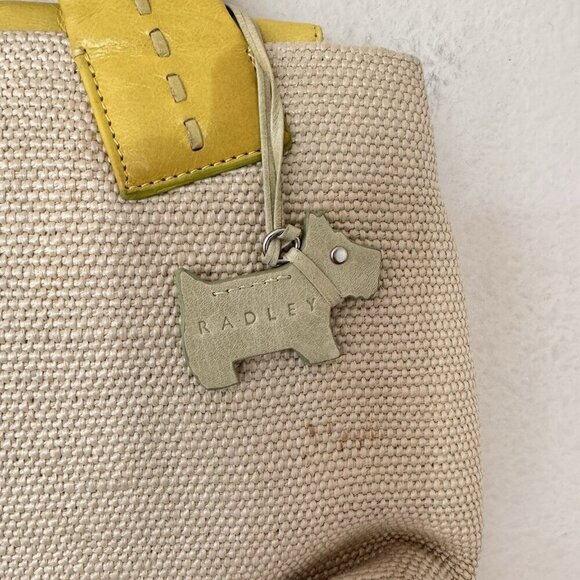 RADLEY STUNNING WOVEN CONTRAST YELLOW LEATHER GREEN STITCH TRIM TOP HANDLE TOTE - Picture 8 of 12